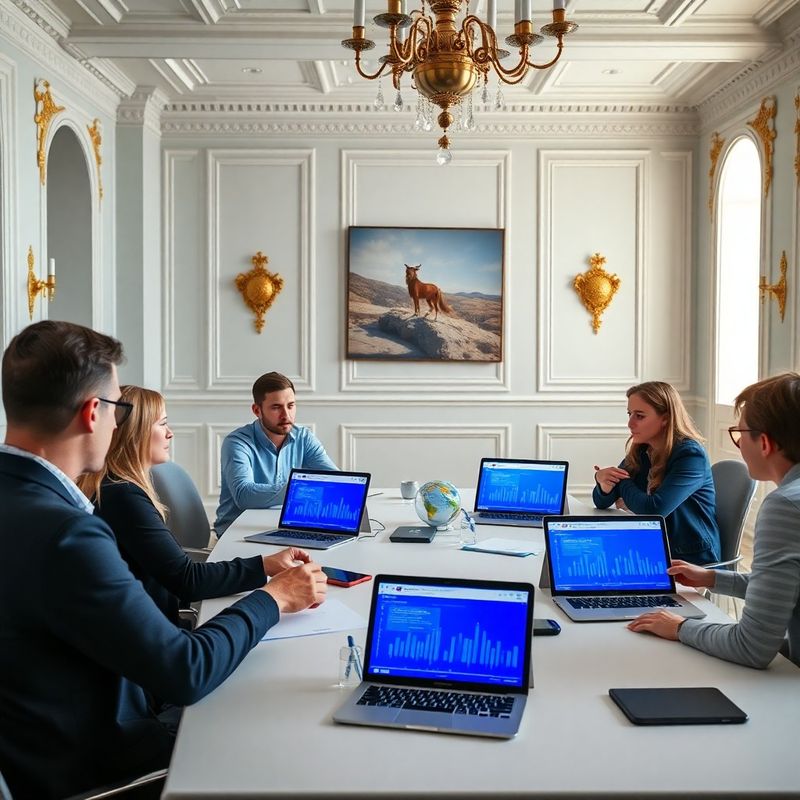 Malý tým na workshopu s laptopy zobrazujícími indigo dashboardy
